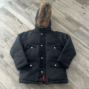 EUC The Children’s Place black hooded fur jacket, sz 7/8